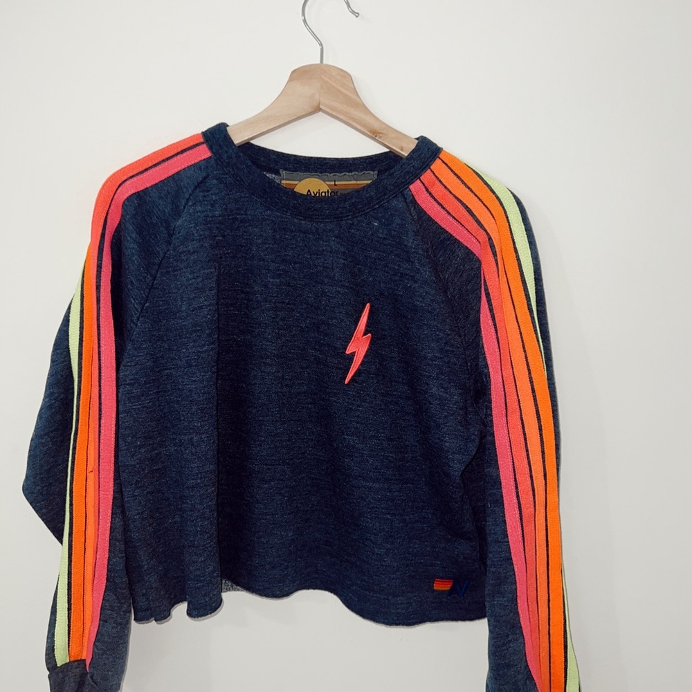 aviator nation cropped striped sweatshirt